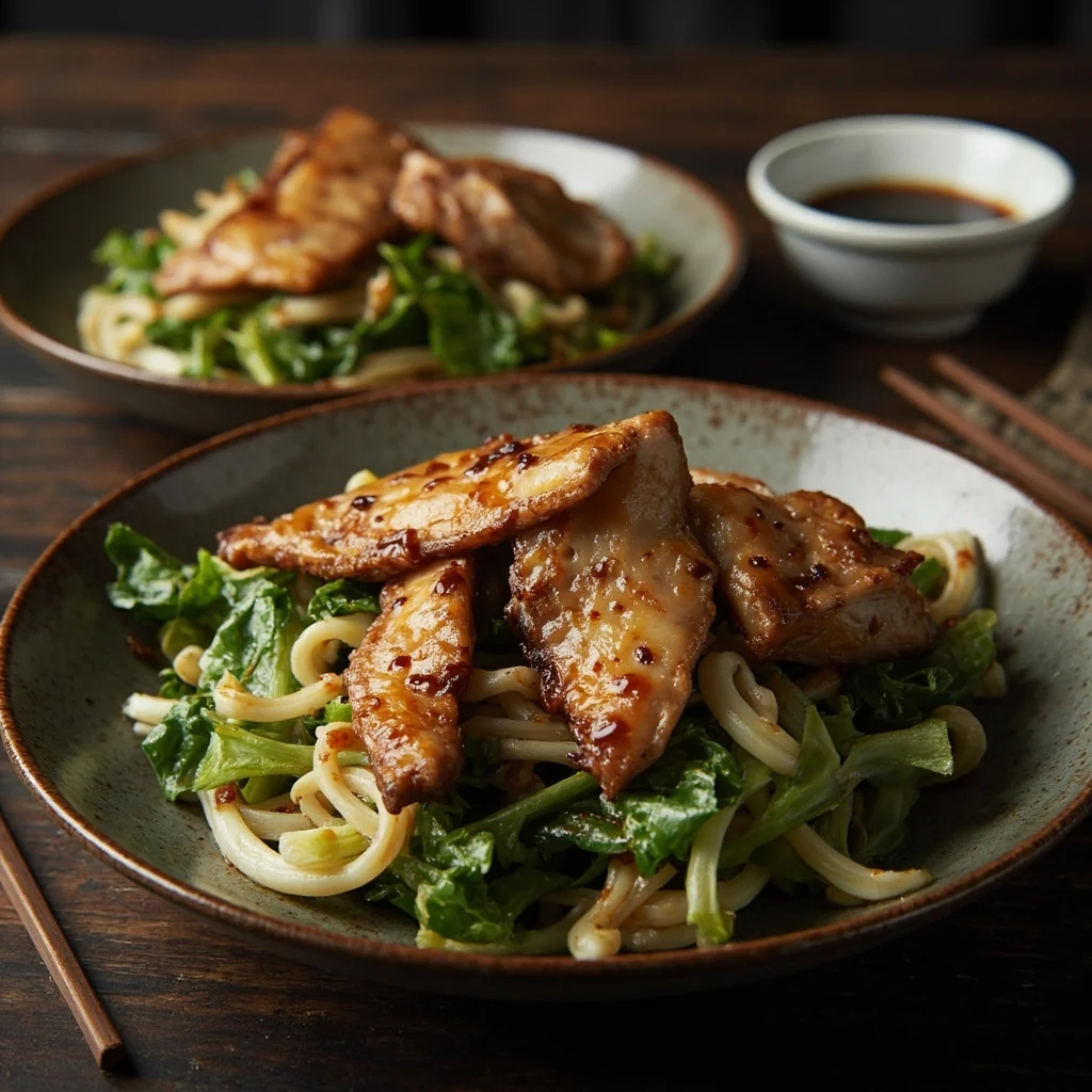 Crispy Seared Pork Belly with Garlic Sprouts