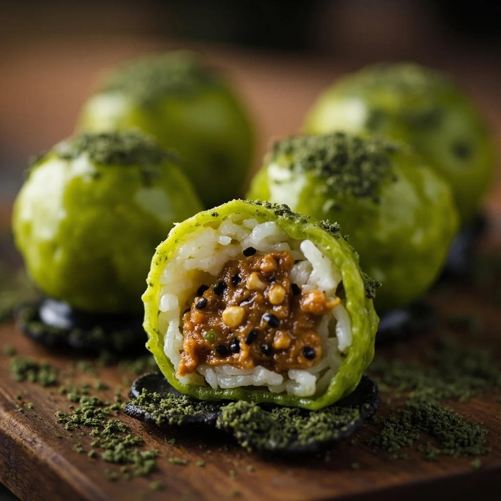 Matcha Qingtuan with Black Sesame and Peanut Filling