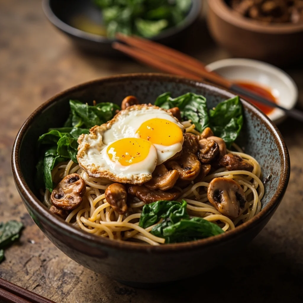 Spinach Mushroom Noodle Bowl